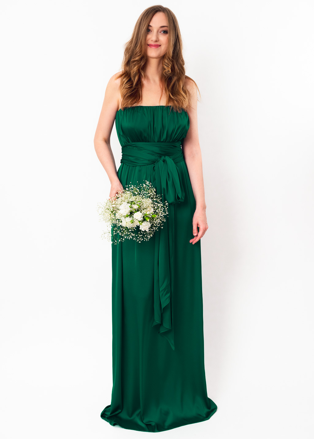 Emerald green infinity empire waist silk dress