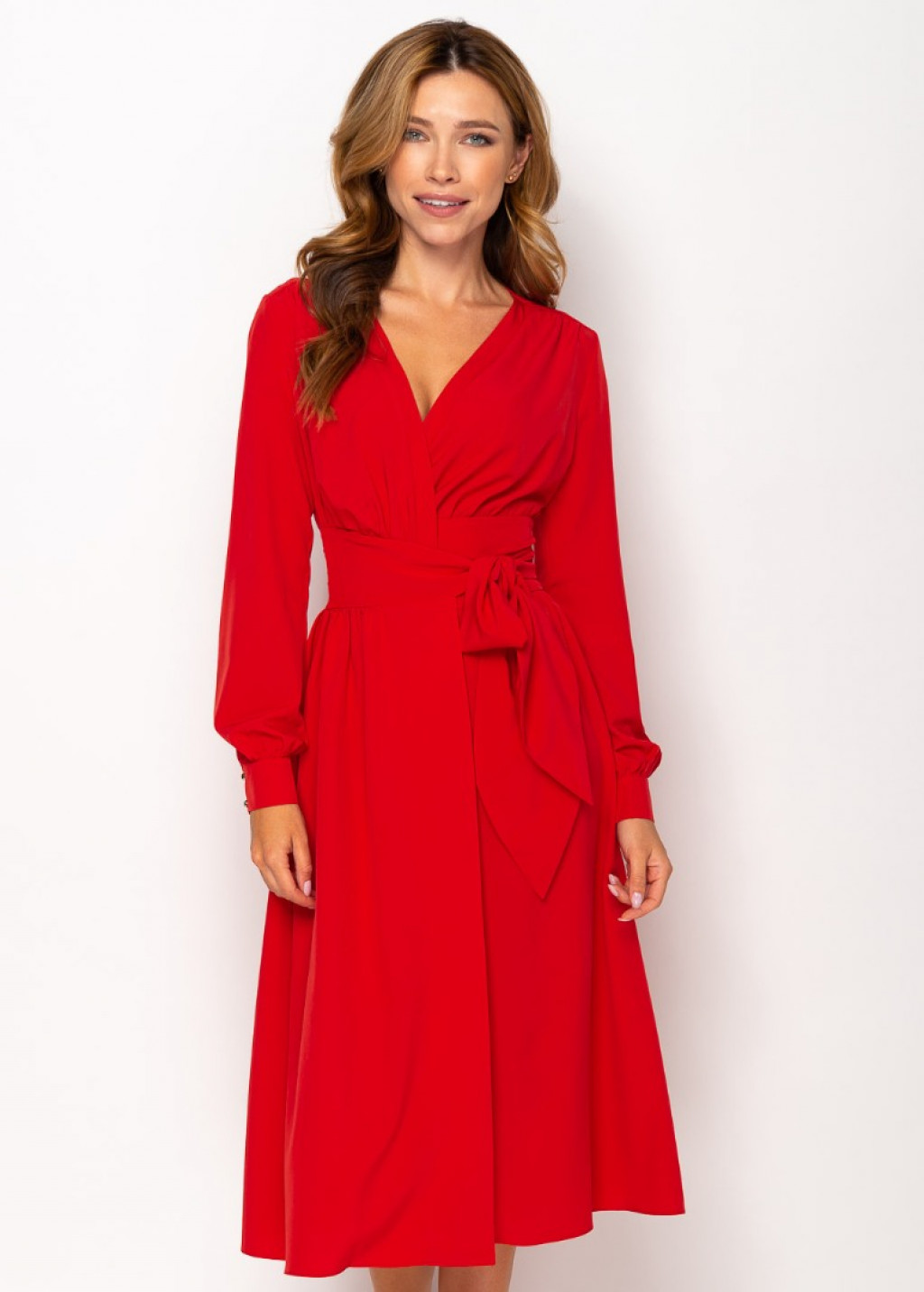 Red midi wrap dress