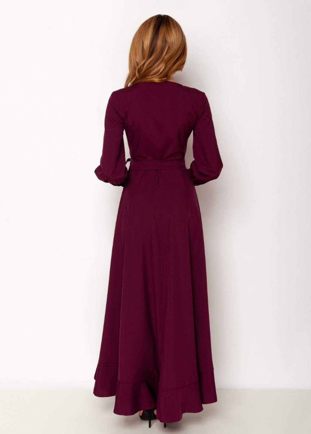 Dark burgundy long wrap dress