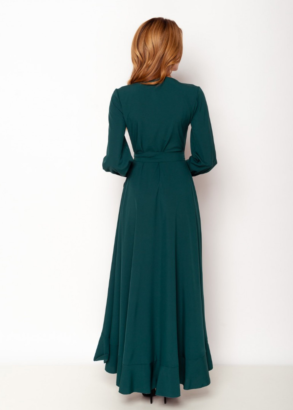 Dark green long wrap dress