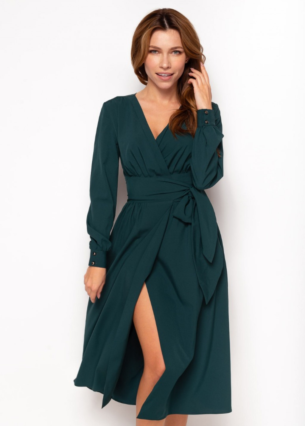 Dark green midi wrap dress