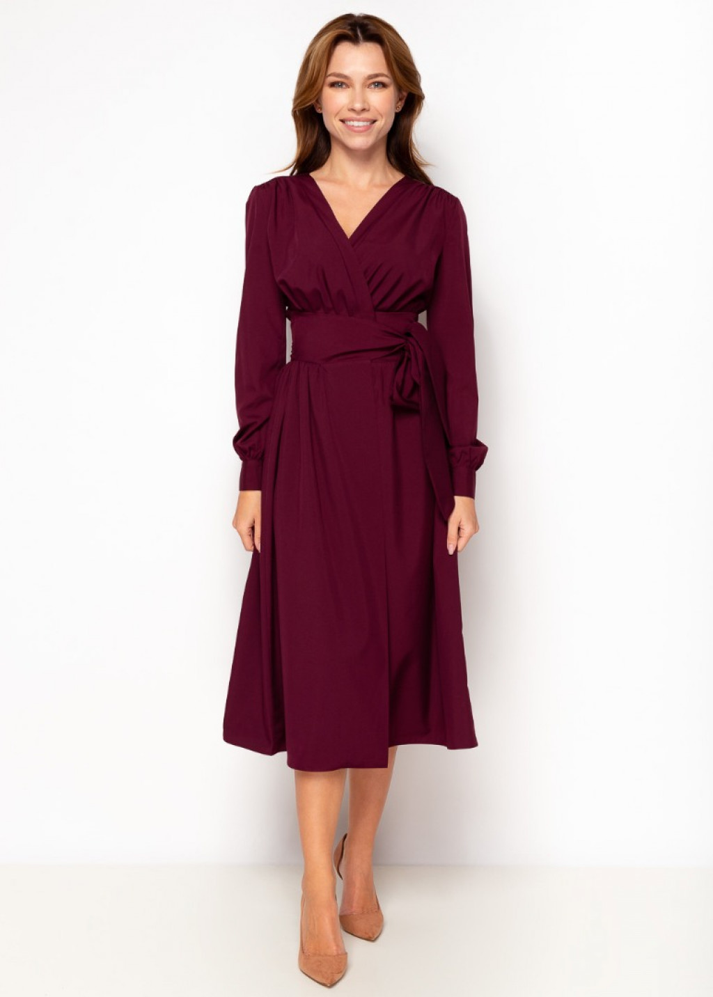 Dark burgundy midi wrap dress