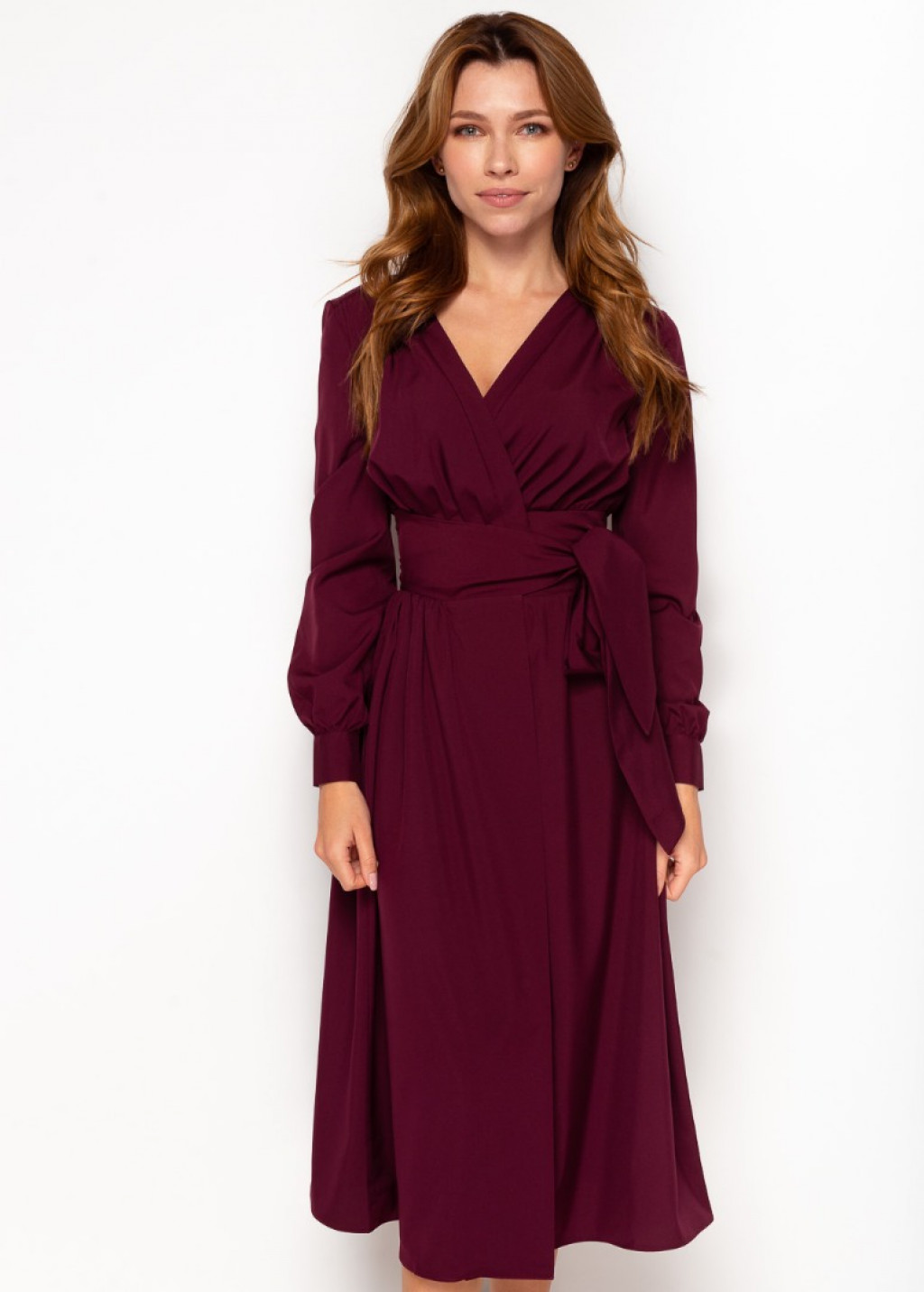 Dark burgundy midi wrap dress
