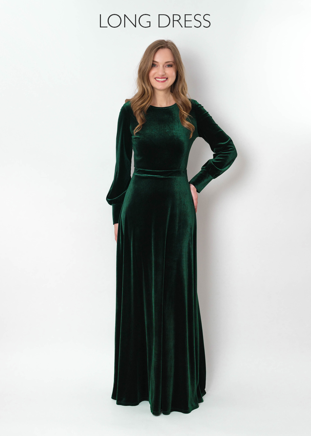 Olive green velvet long dress