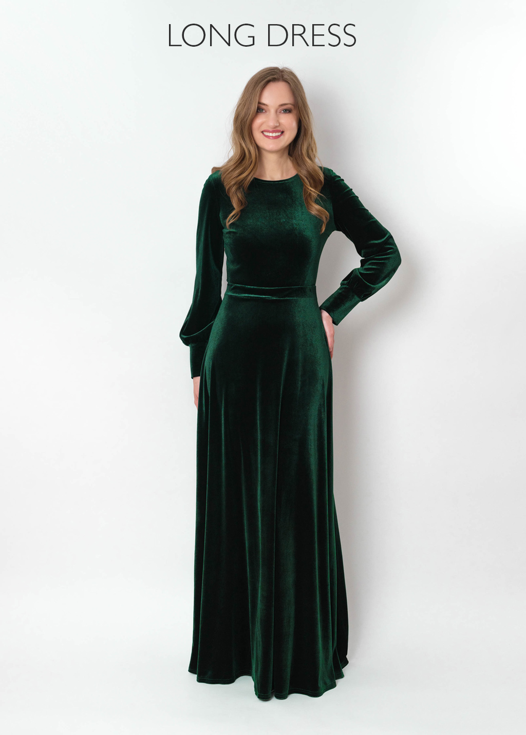 Emerald green velvet long slit dress