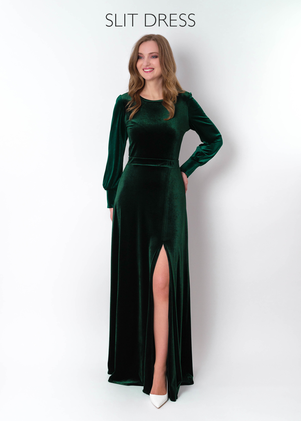 Olive green velvet long dress