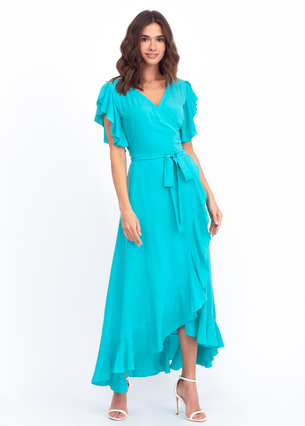 Turquoise romantic wrap around dress