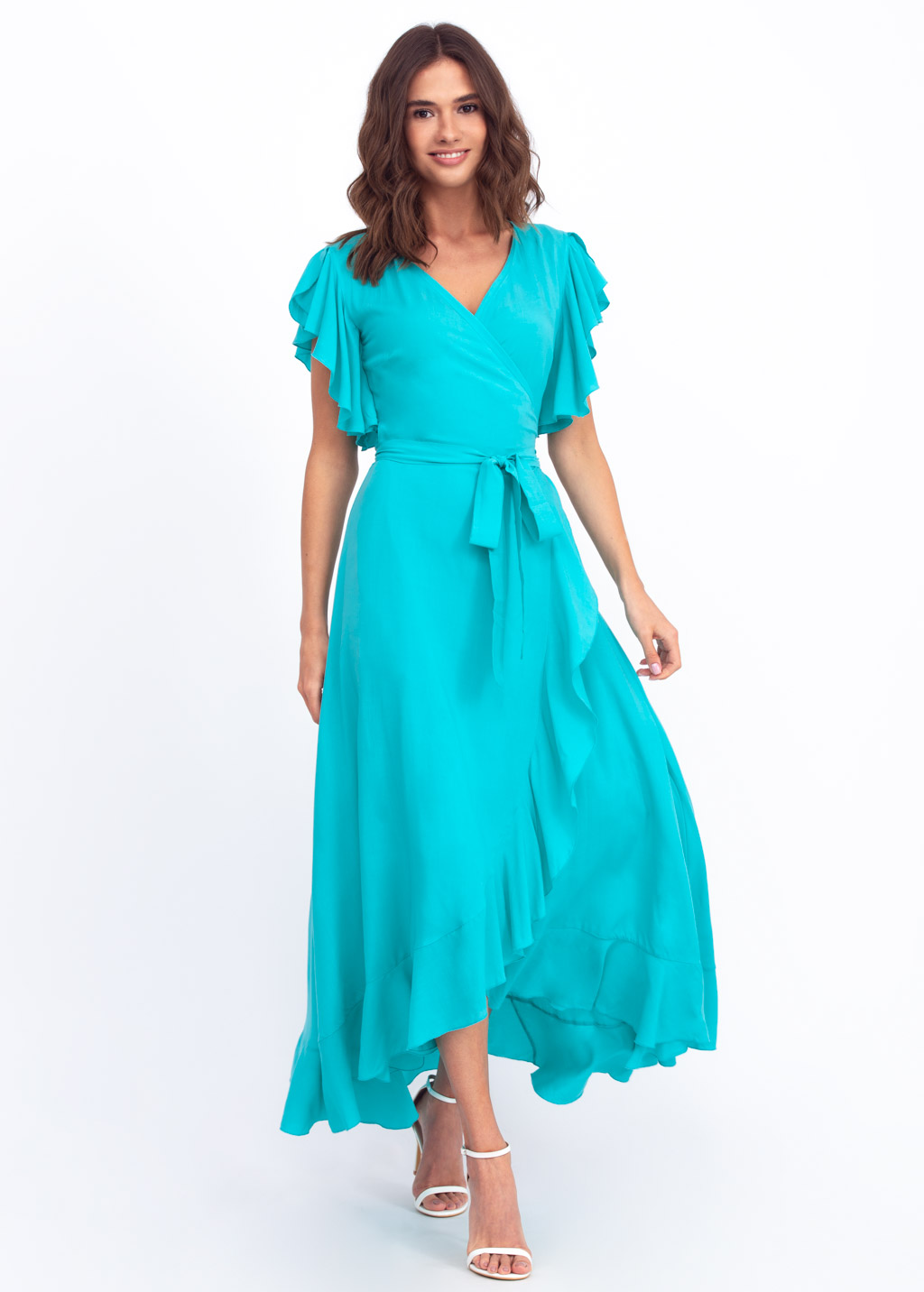Turquoise romantic wrap around dress
