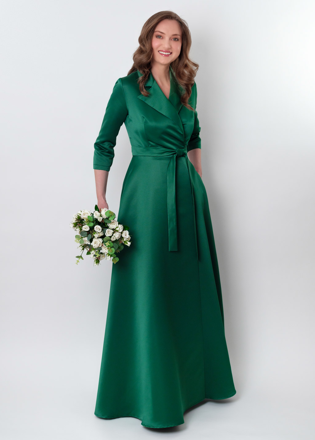 Emerald green wrap satin dress dress