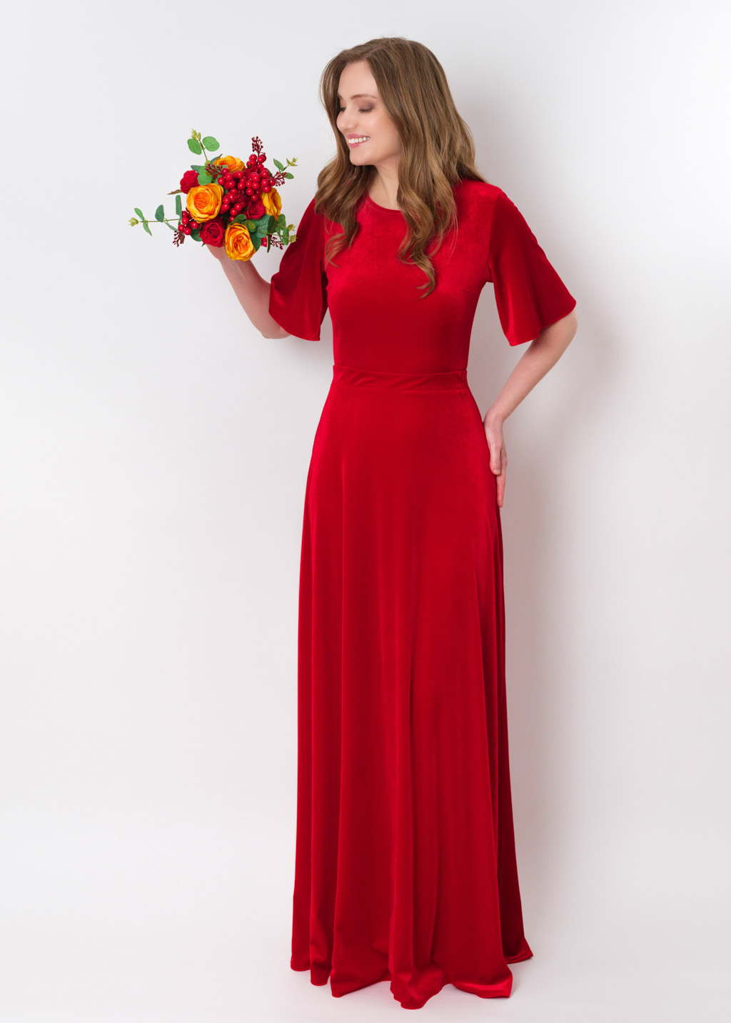 Red velvet long dress