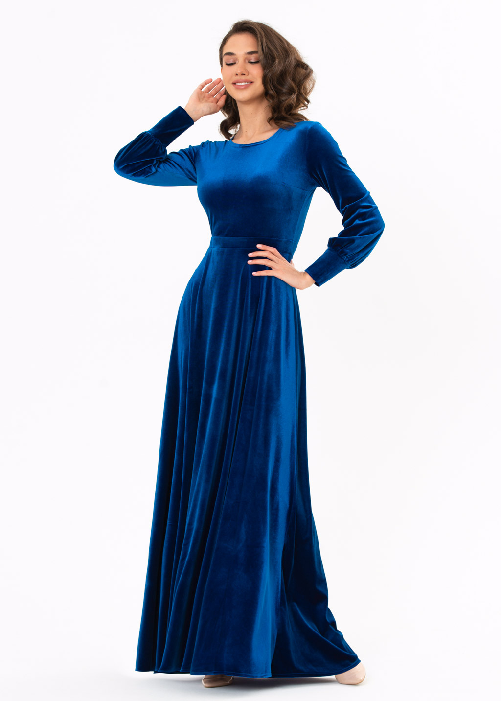 Royal blue velvet long dress