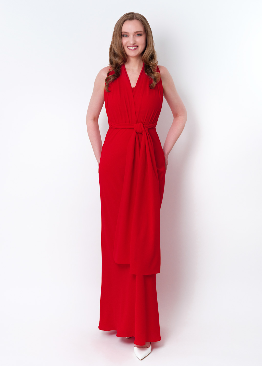 Red chiffon infinity long dress