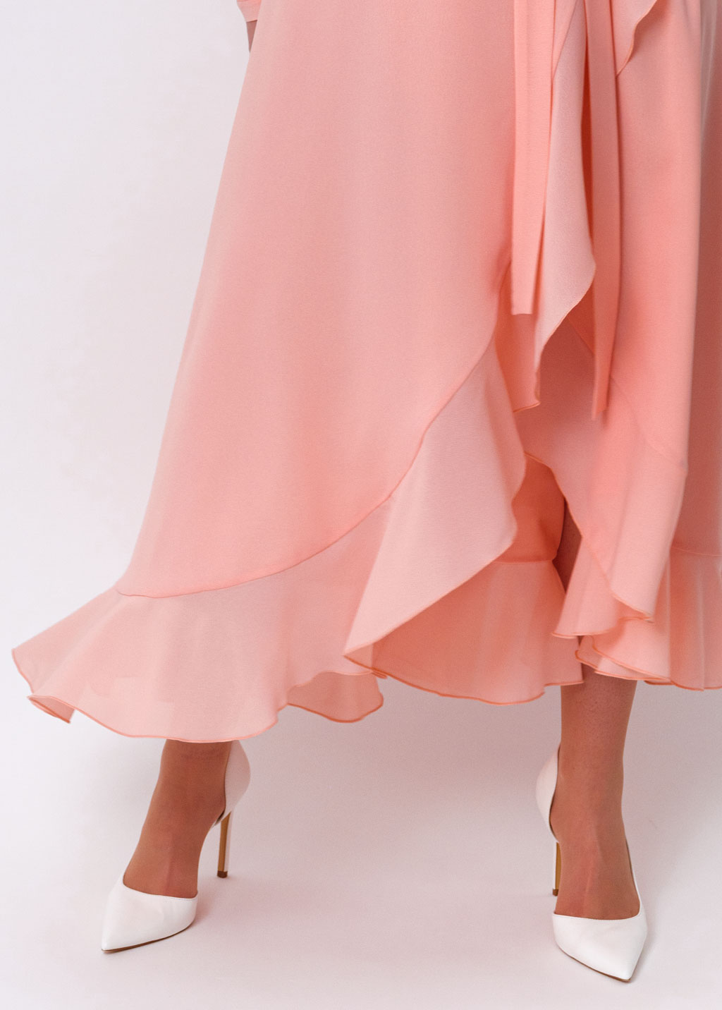 Blush pink chiffon wrap dress