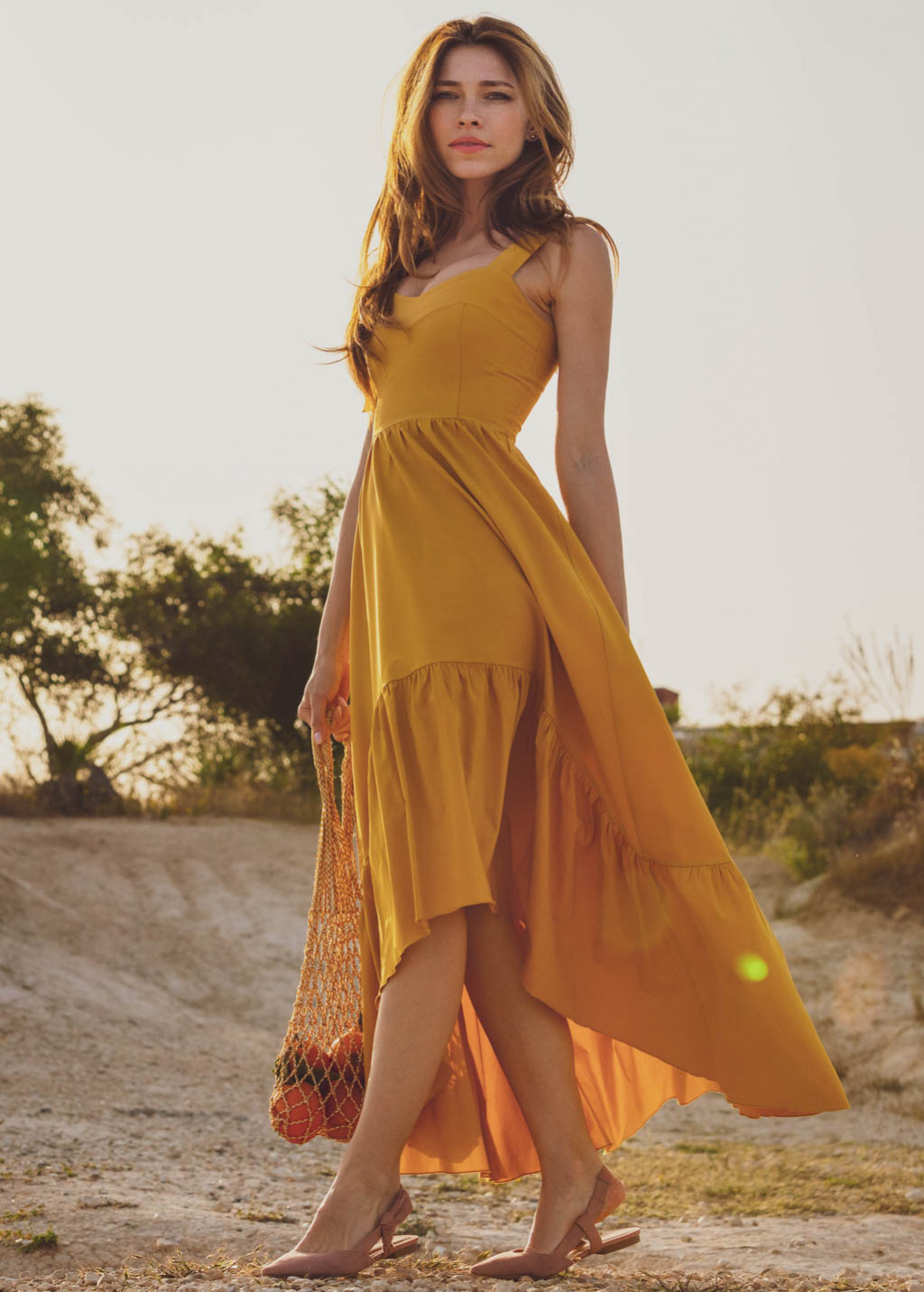 Honey yellow boho long summer dress