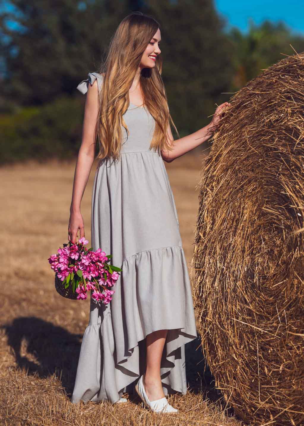 Organic linen long summer dress