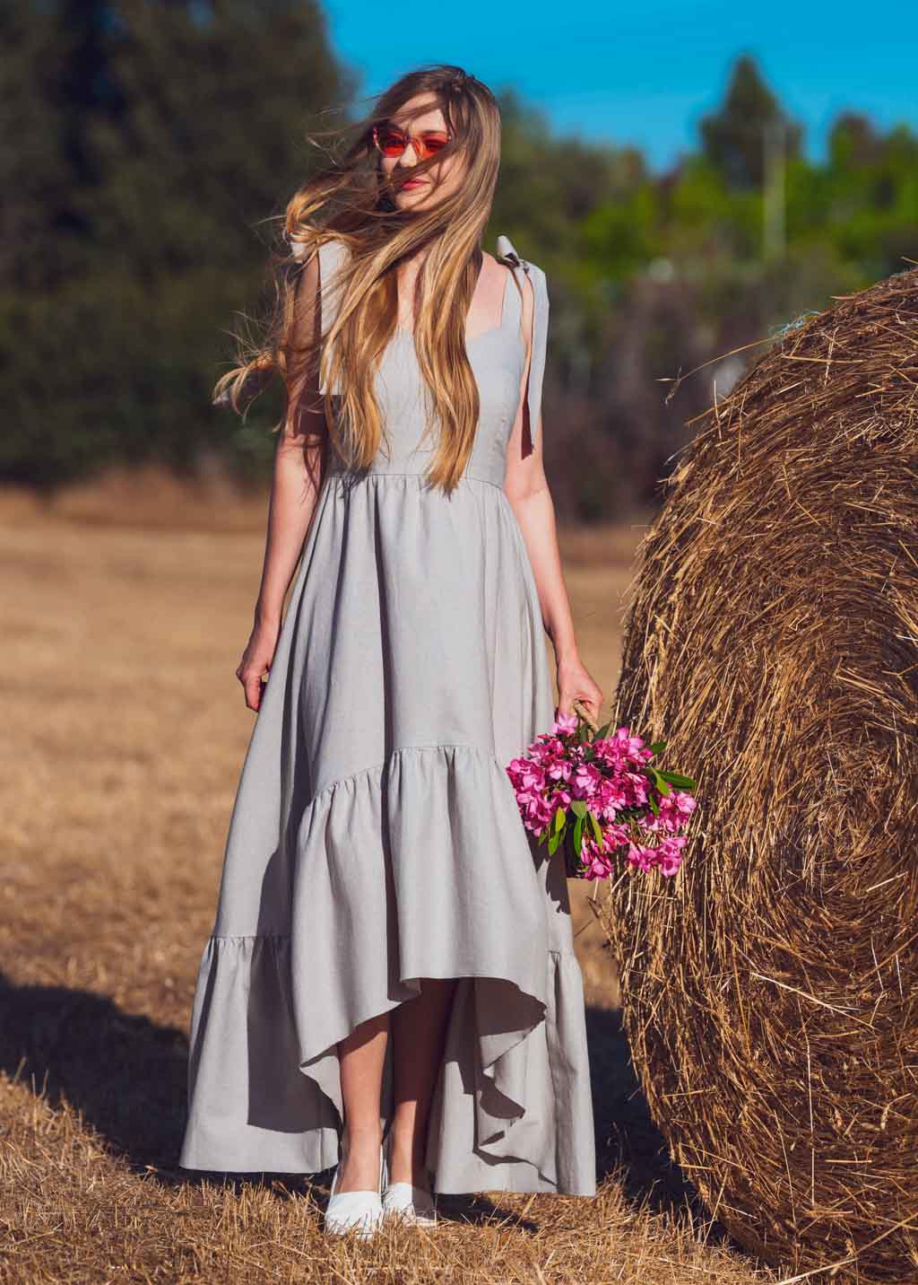 Organic linen long summer dress