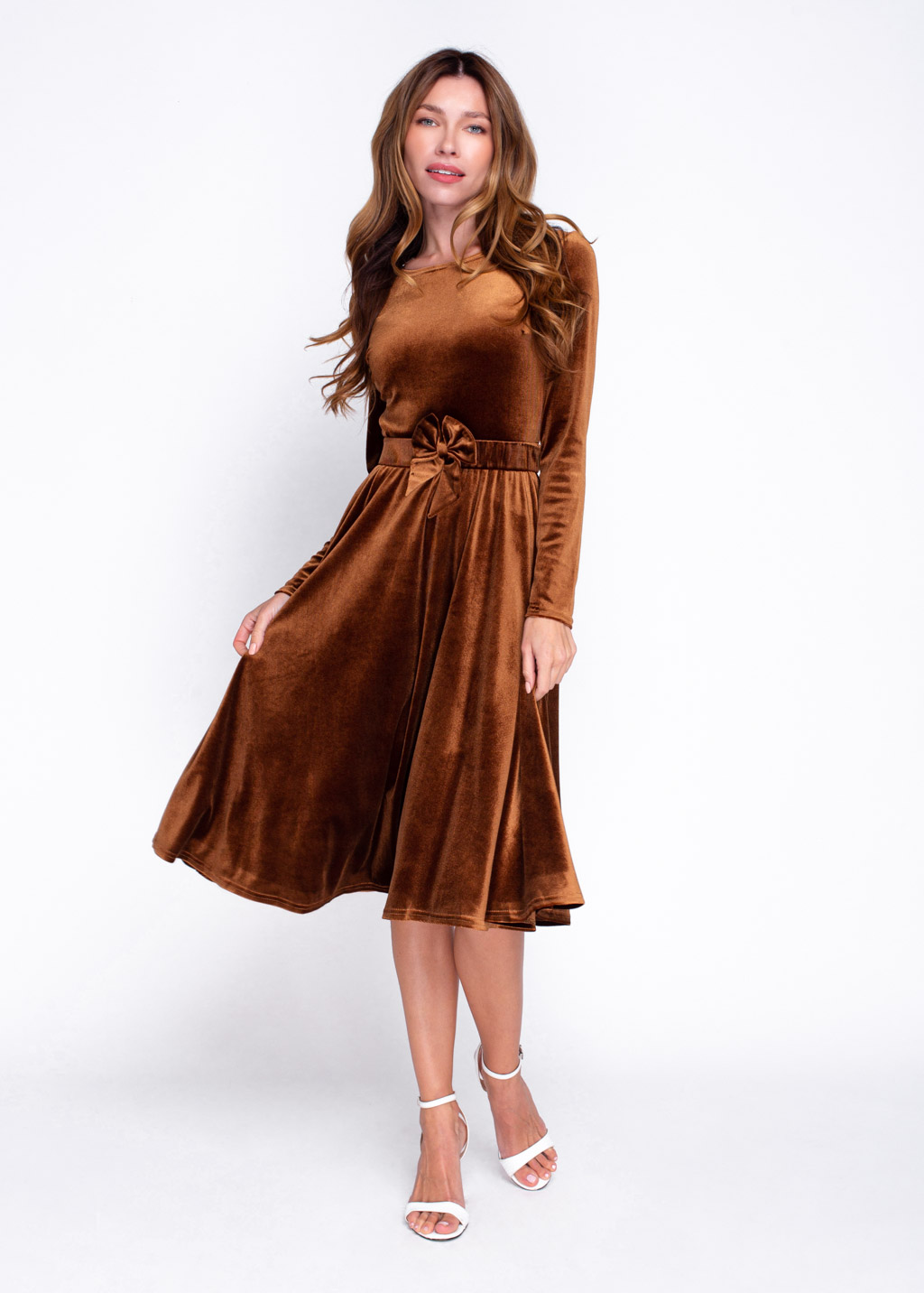 Rust gold velvet dress with belt