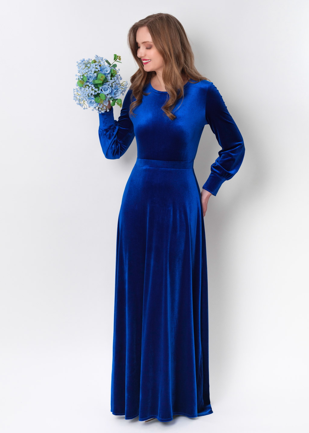 Royal blue velvet long dress