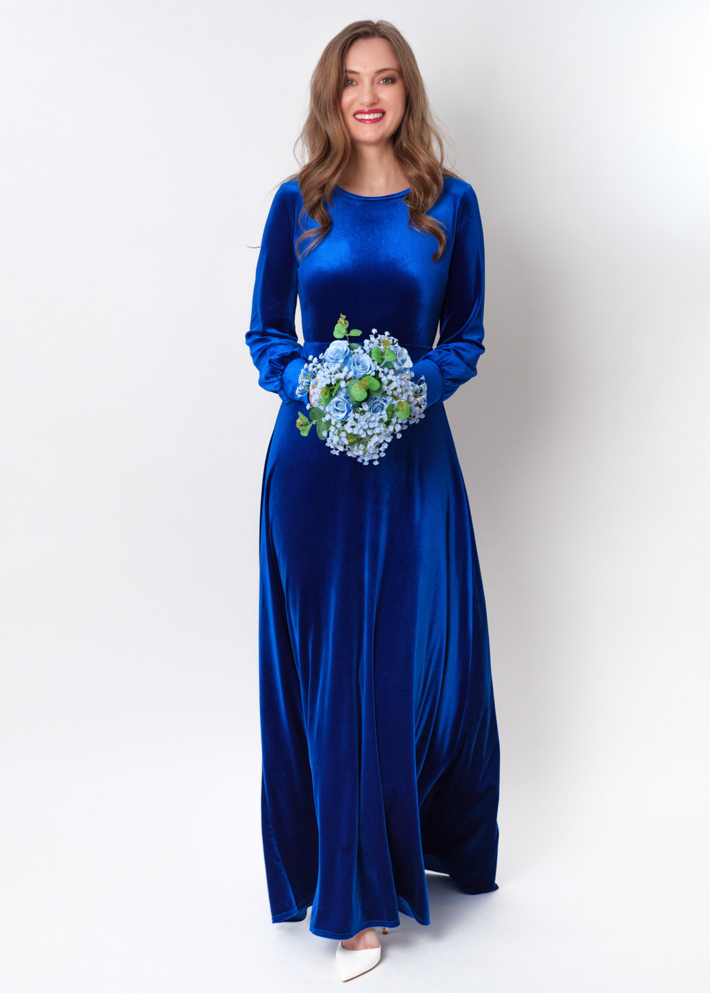 Royal blue velvet long dress