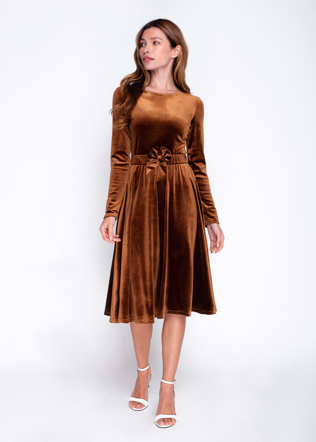 Rust gold velvet dress with belt