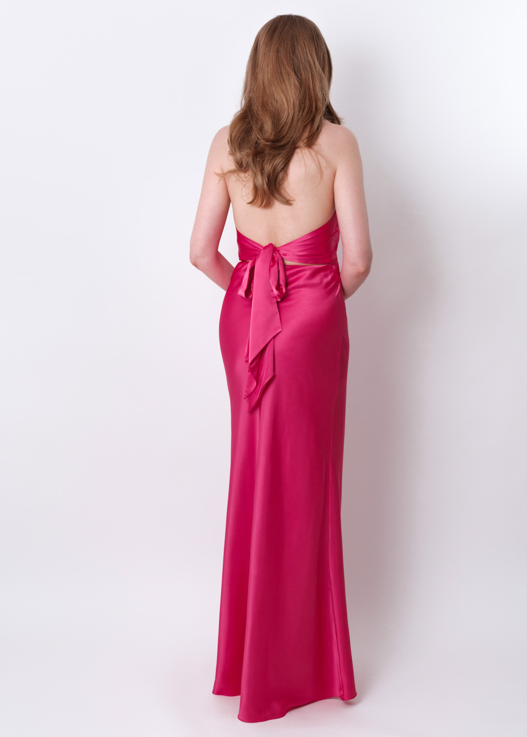 Hot pink silk long halter dress