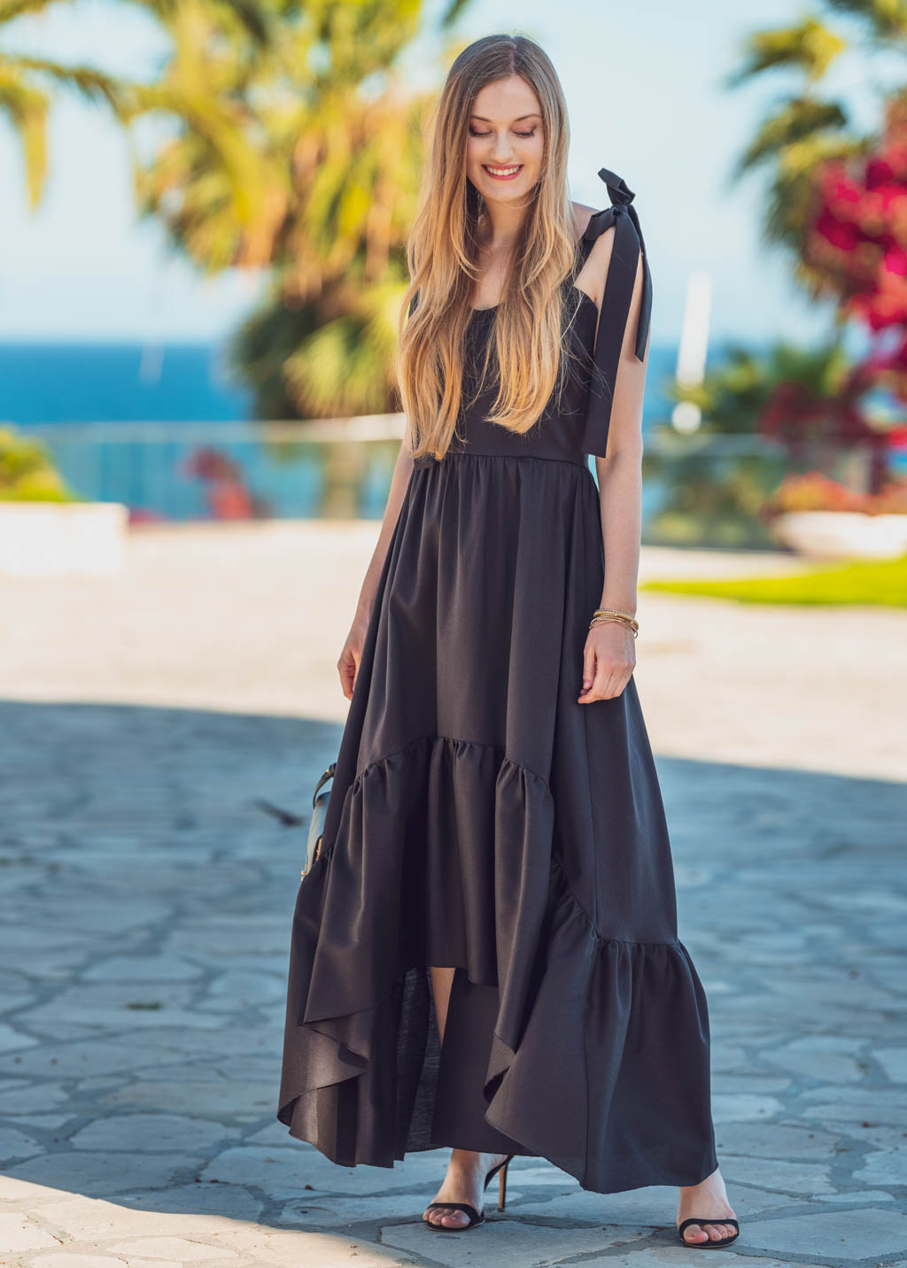 Black organic linen long summer dress