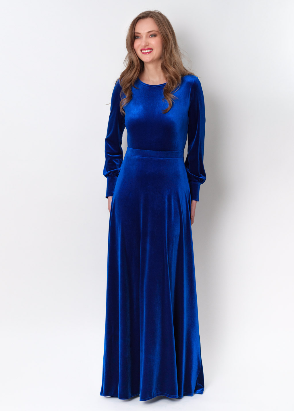 Royal blue velvet long dress