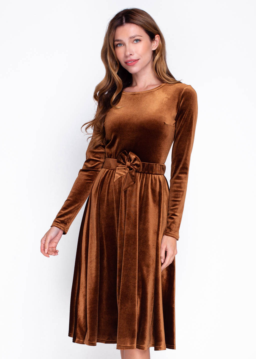 Rust gold velvet dress with belt