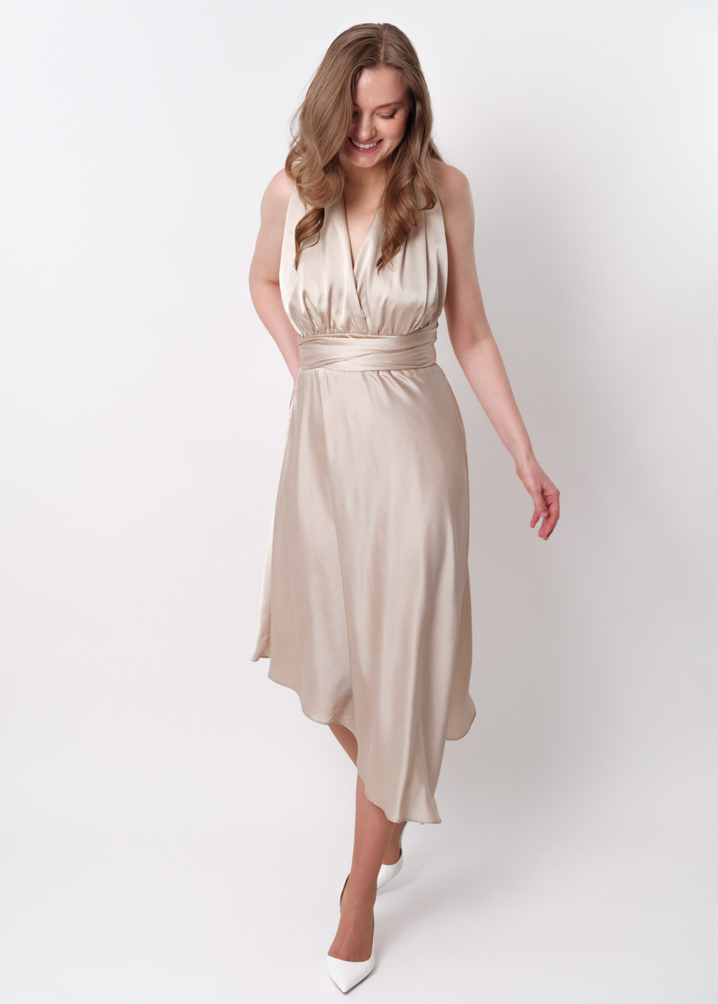 Champagne beige infinity asymmetric dress