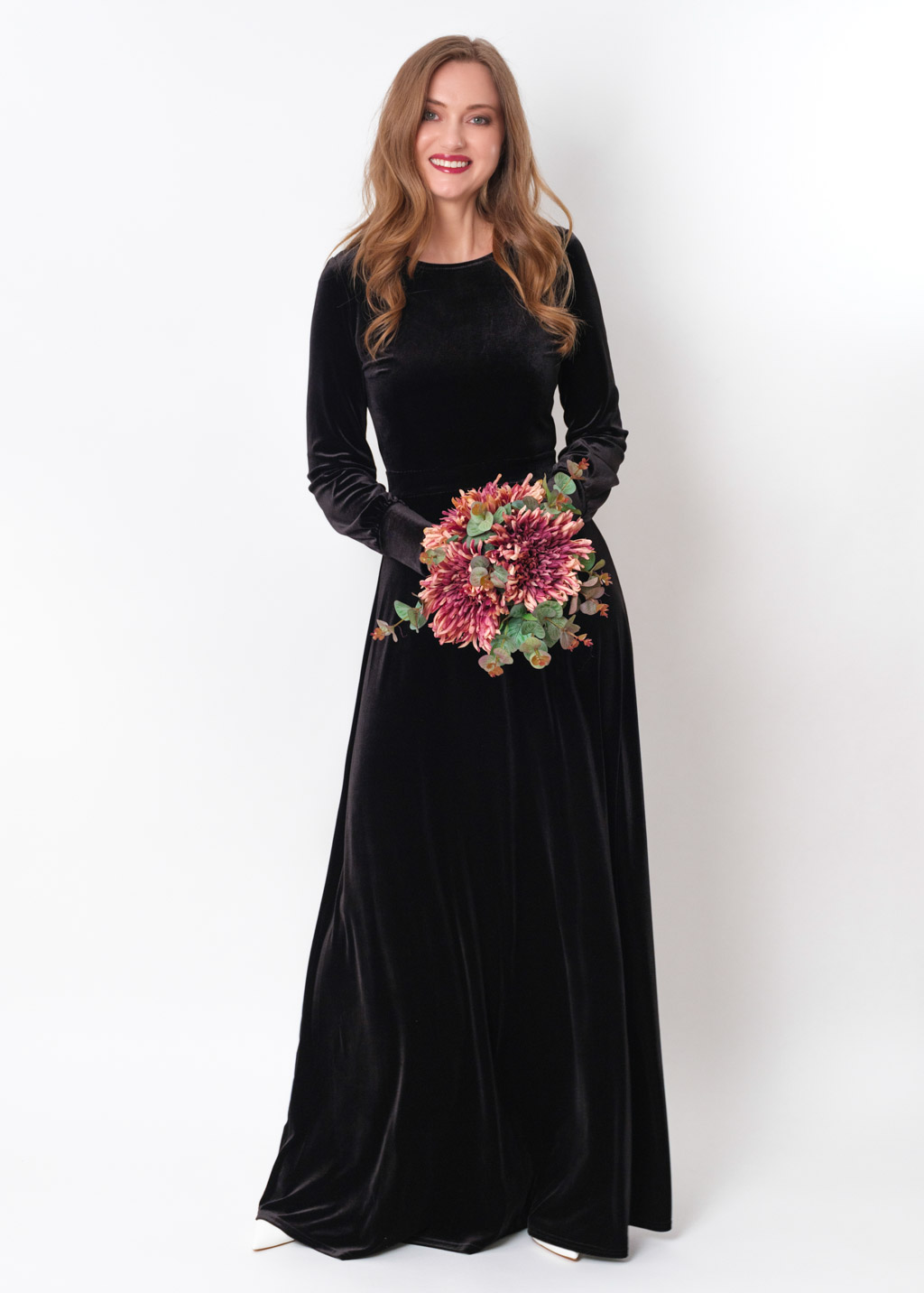 Black velvet long dress