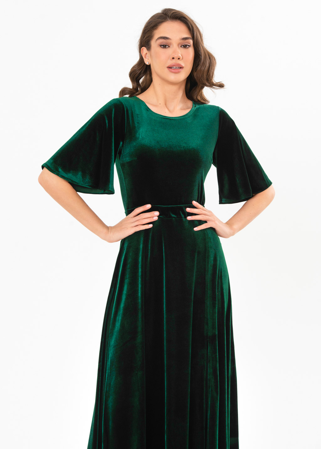 Emerald green velvet slit dress