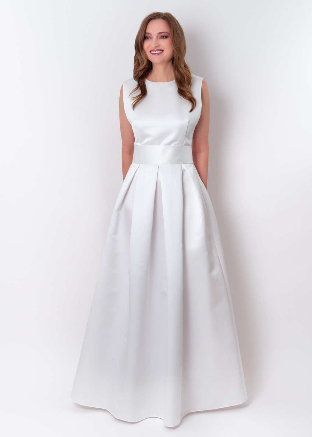 White long satin dress with belt