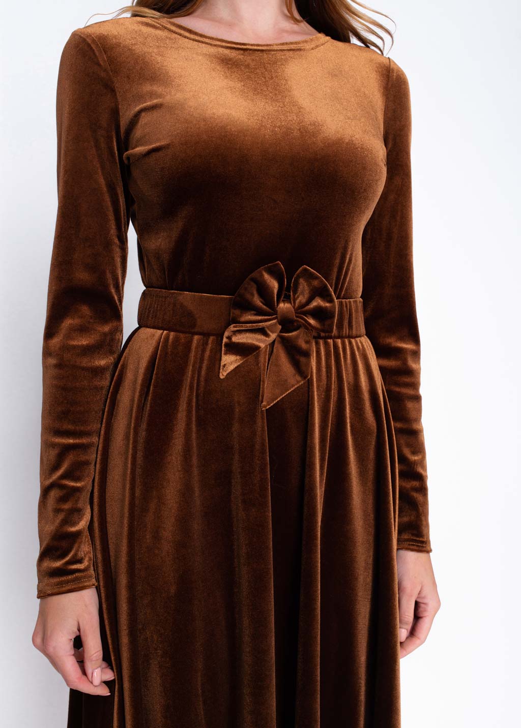 Rust gold velvet dress with belt