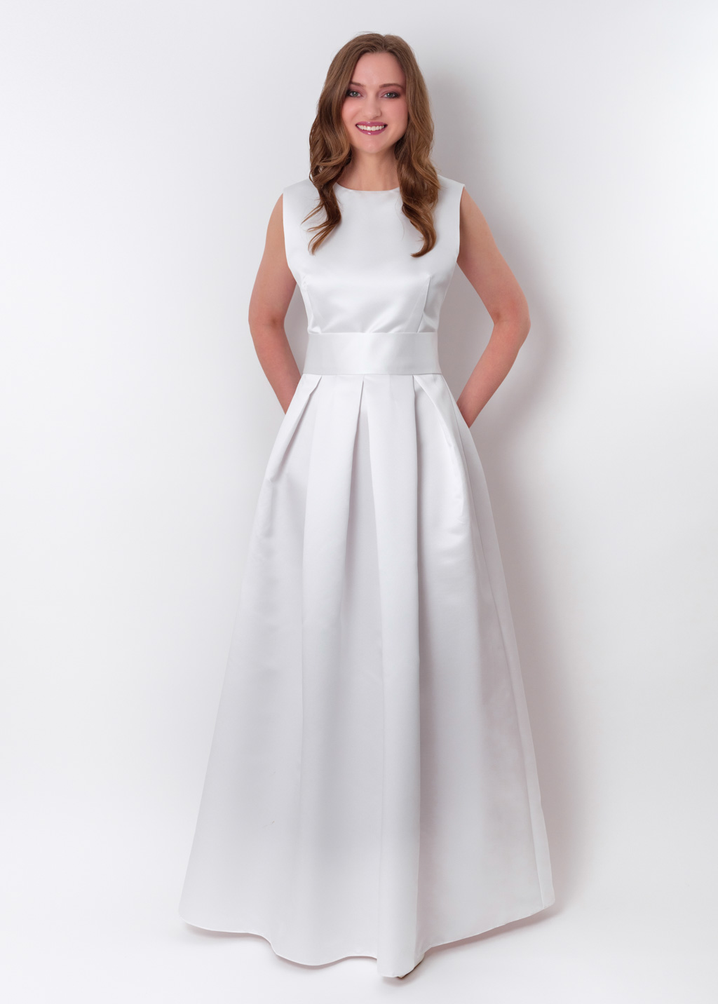 White long satin dress with belt