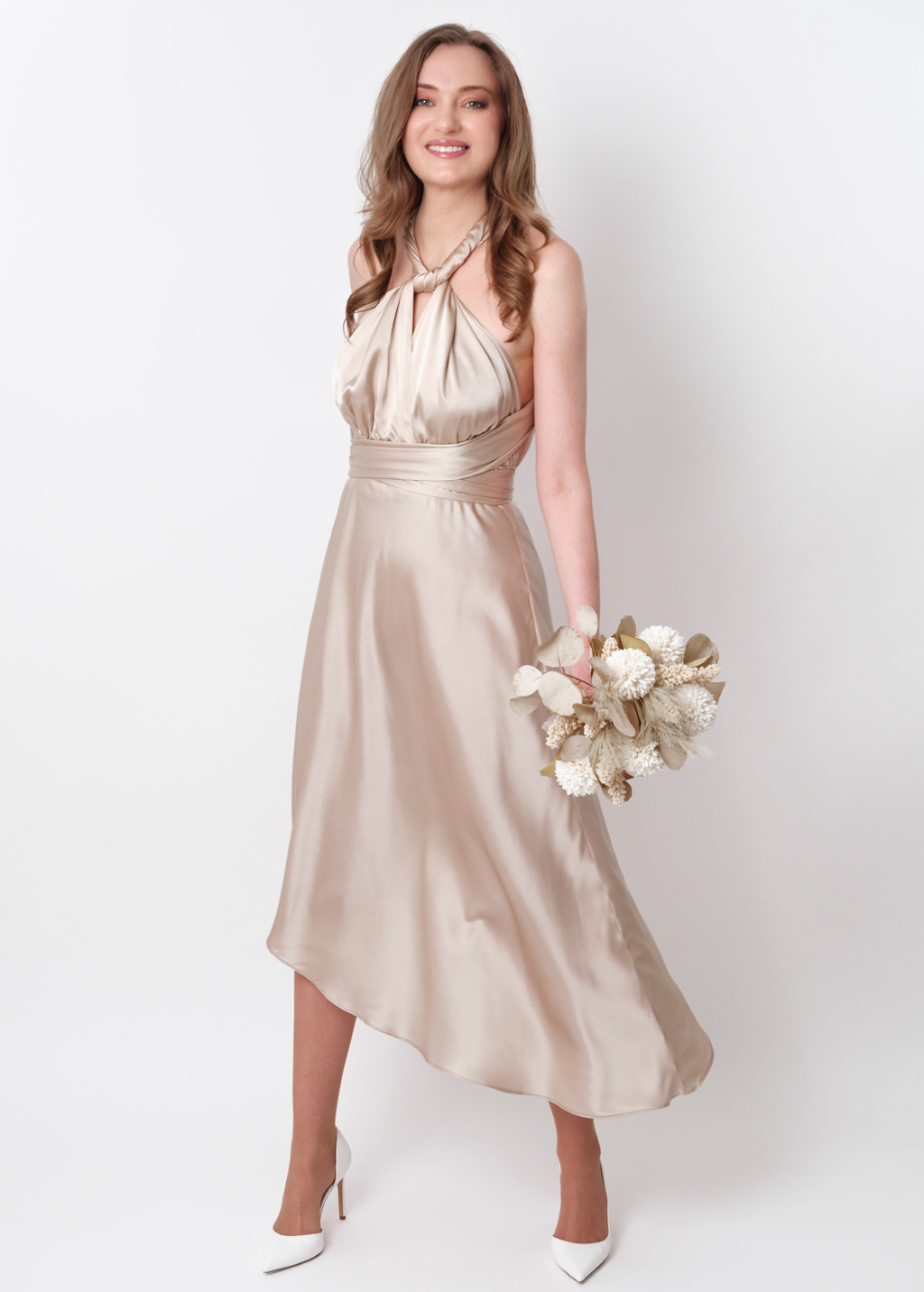 Champagne beige infinity asymmetric dress