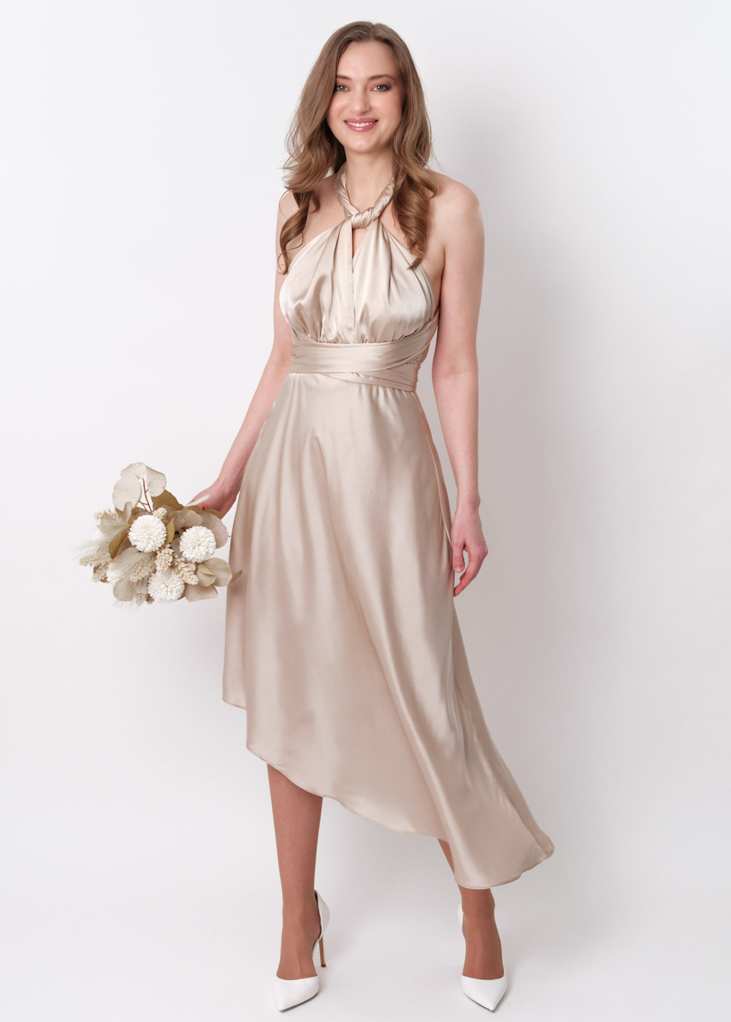 Champagne beige infinity asymmetric dress