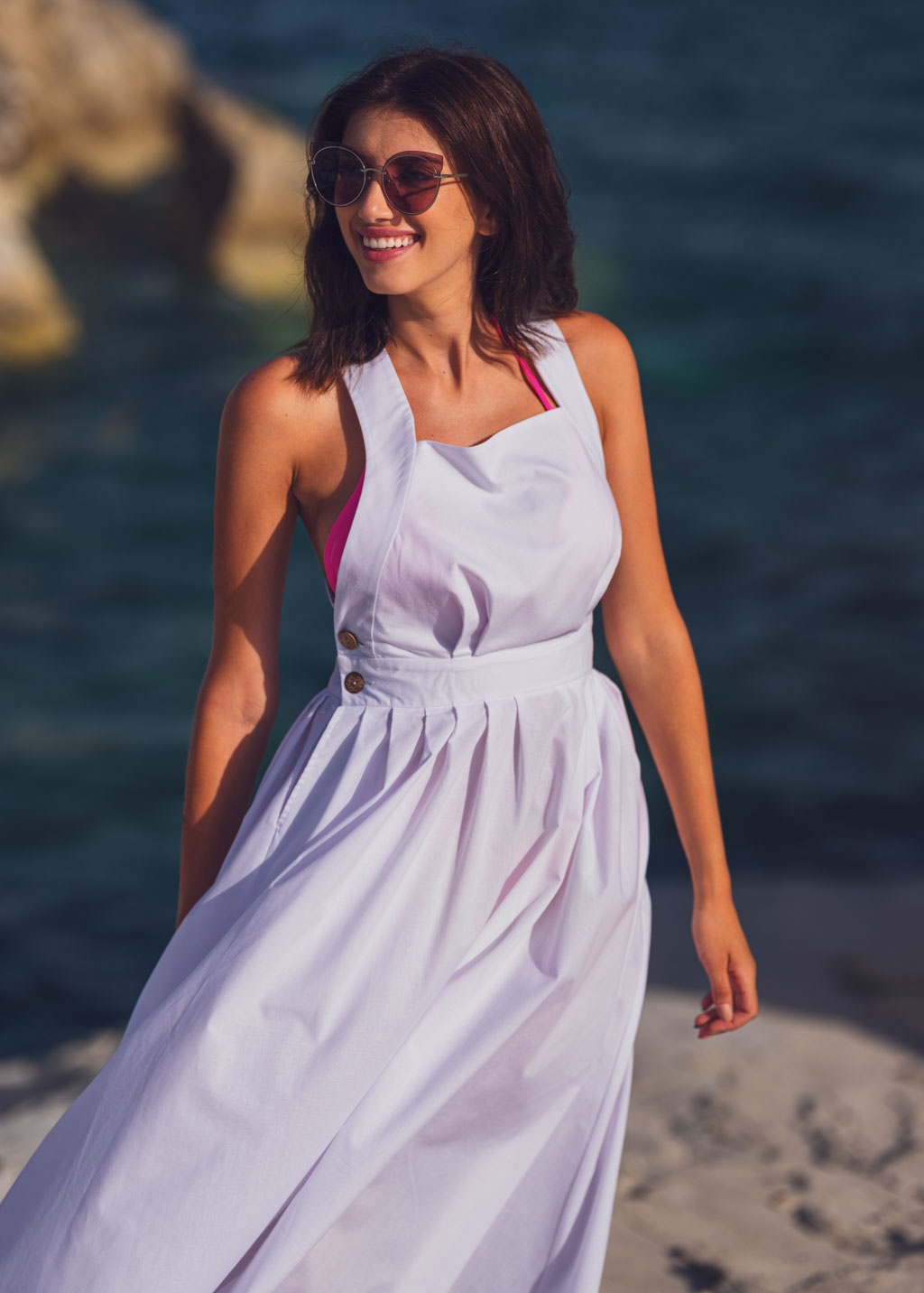 White organic cotton cross-back dress