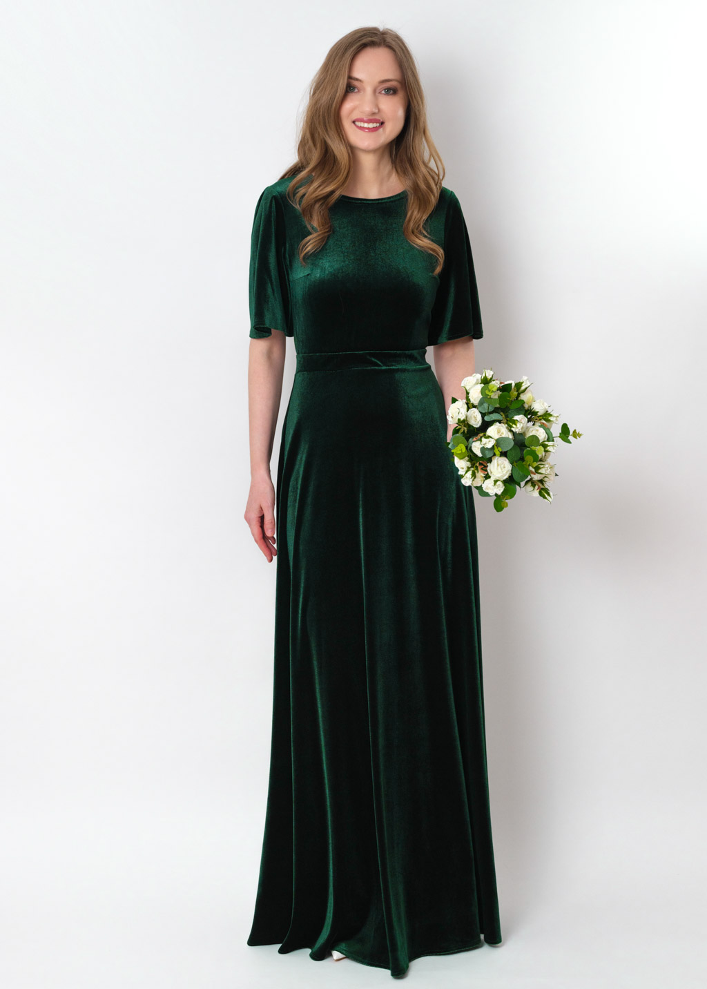 Emerald green velvet long dress