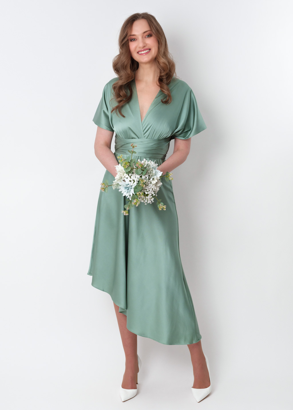 Sage green infinity asymmetric dress