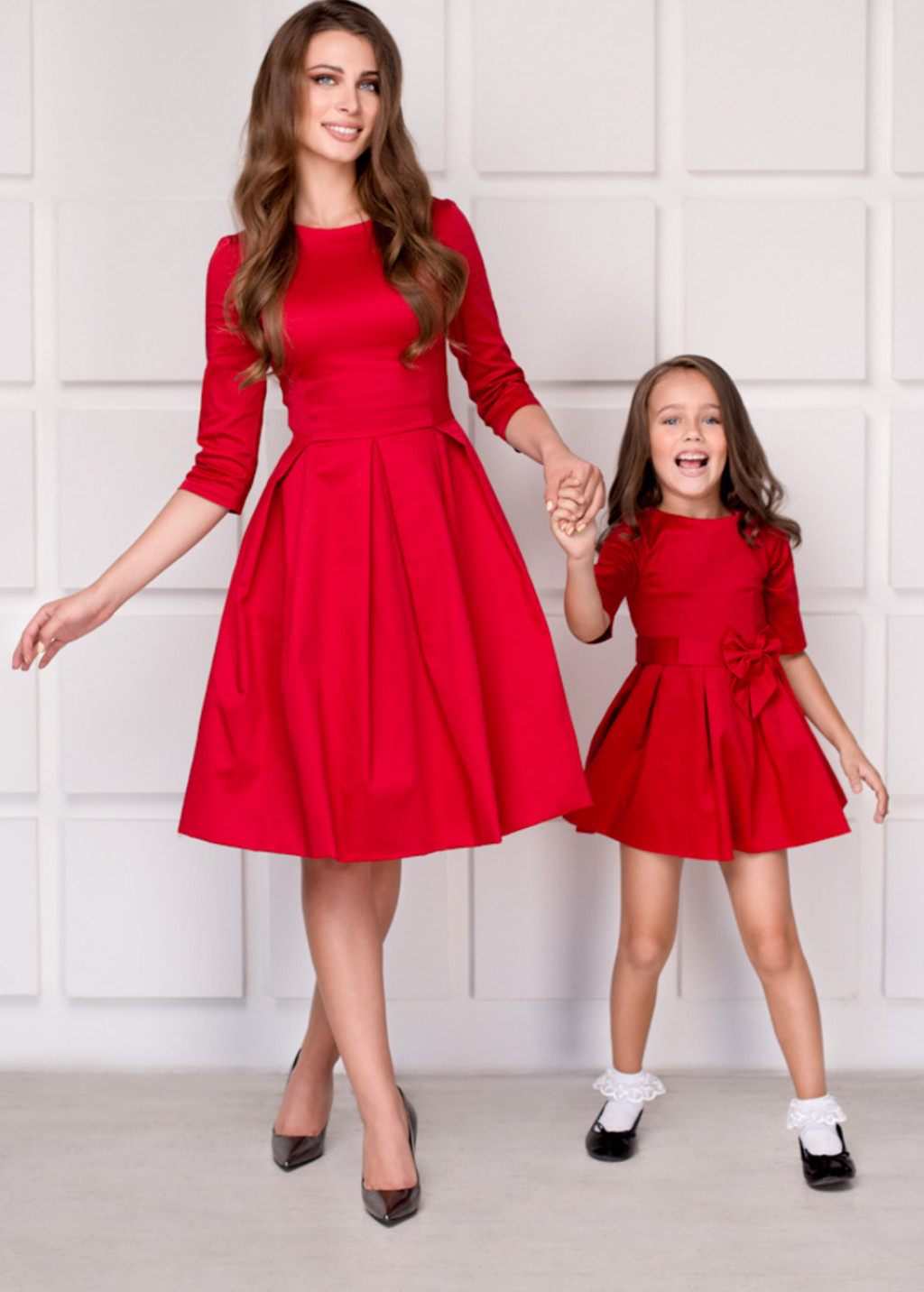 Mommy and me red cotton dresses