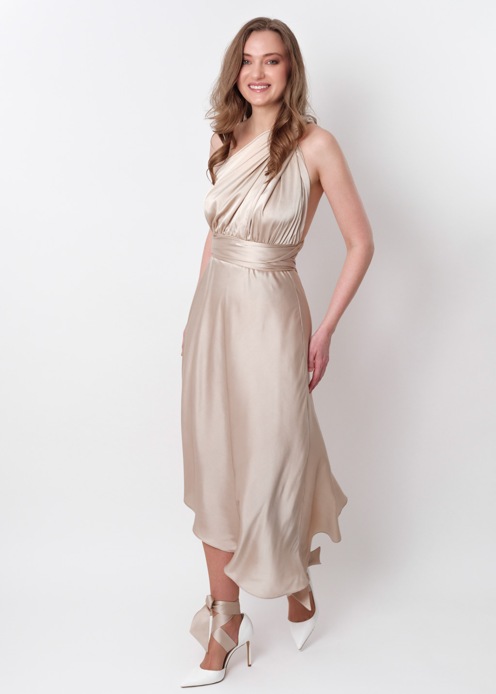 Champagne beige infinity asymmetric dress