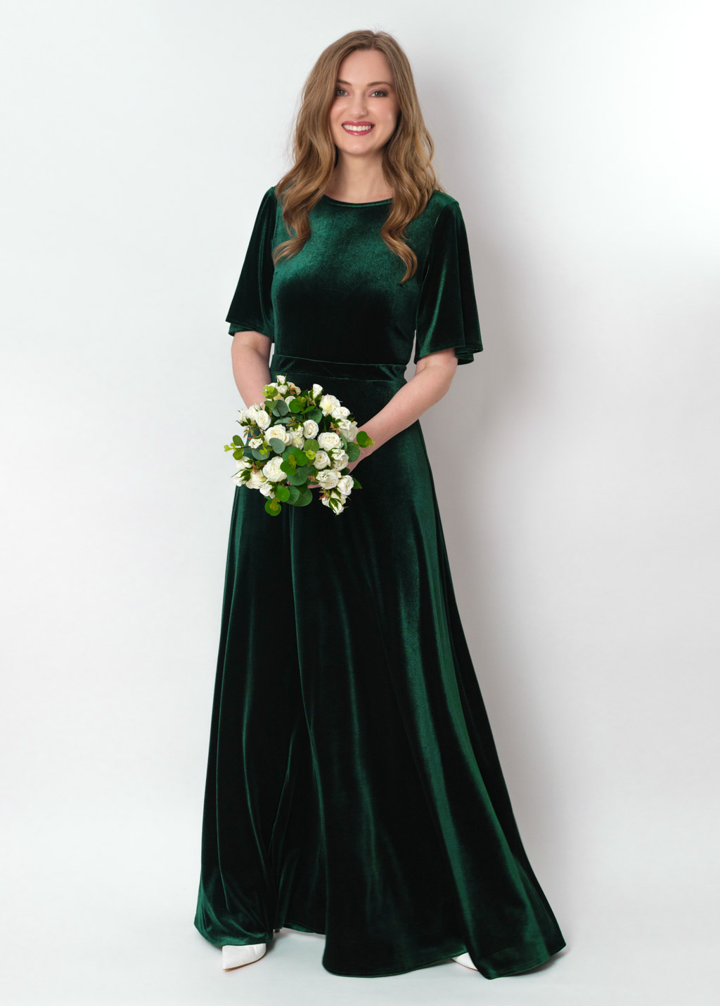 Emerald green velvet long dress