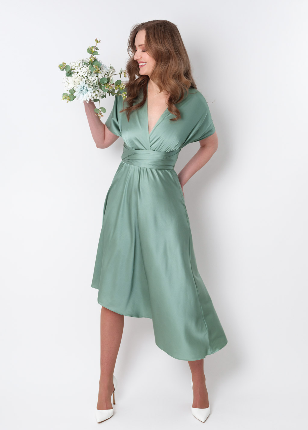 Sage green infinity asymmetric dress