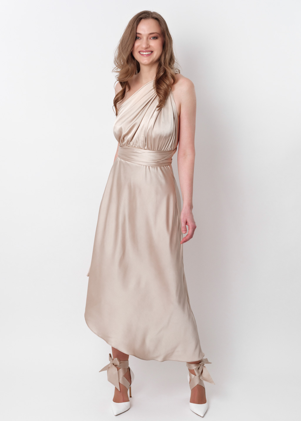 Champagne beige infinity asymmetric dress