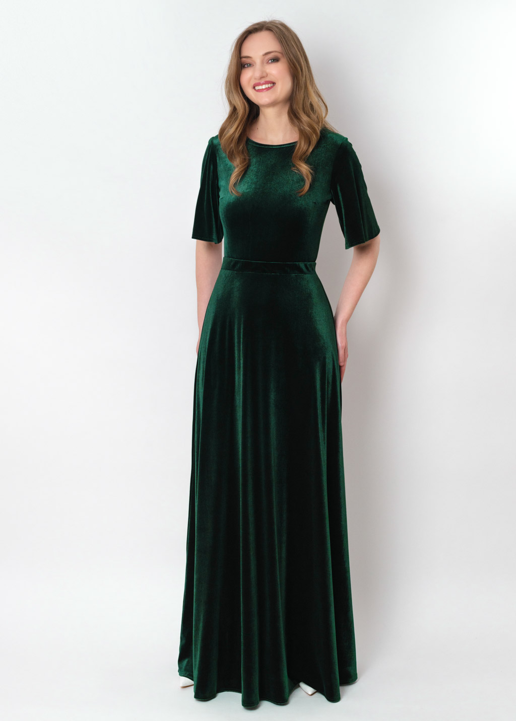 Emerald green velvet long dress