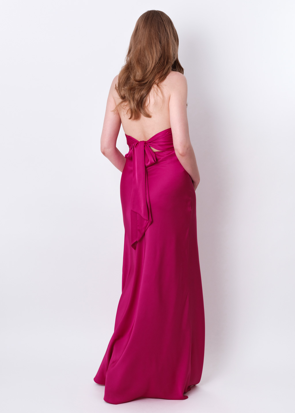 Fuchsia silk long halter dress