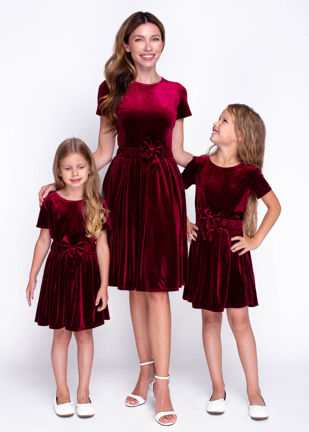 Mommy and me burgundy velvet dresses