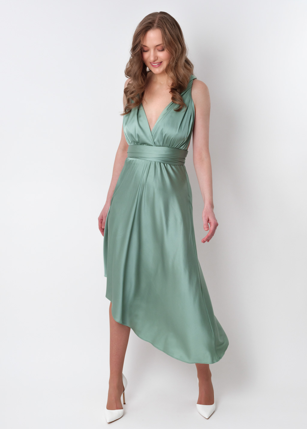 Sage green infinity asymmetric dress