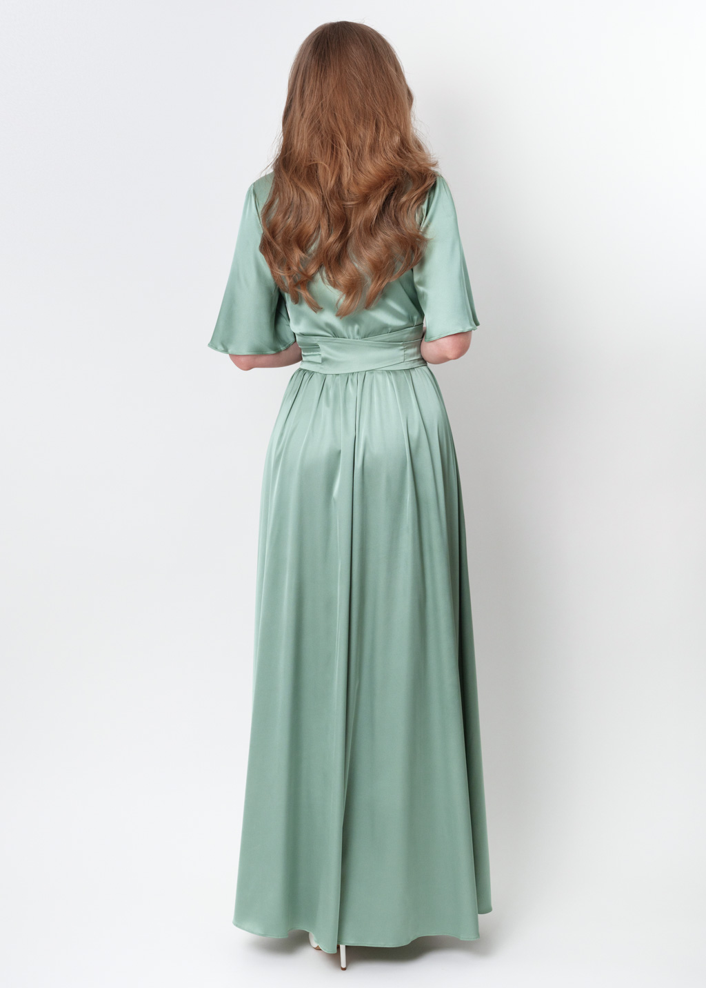 Sage green  silk dress with belt