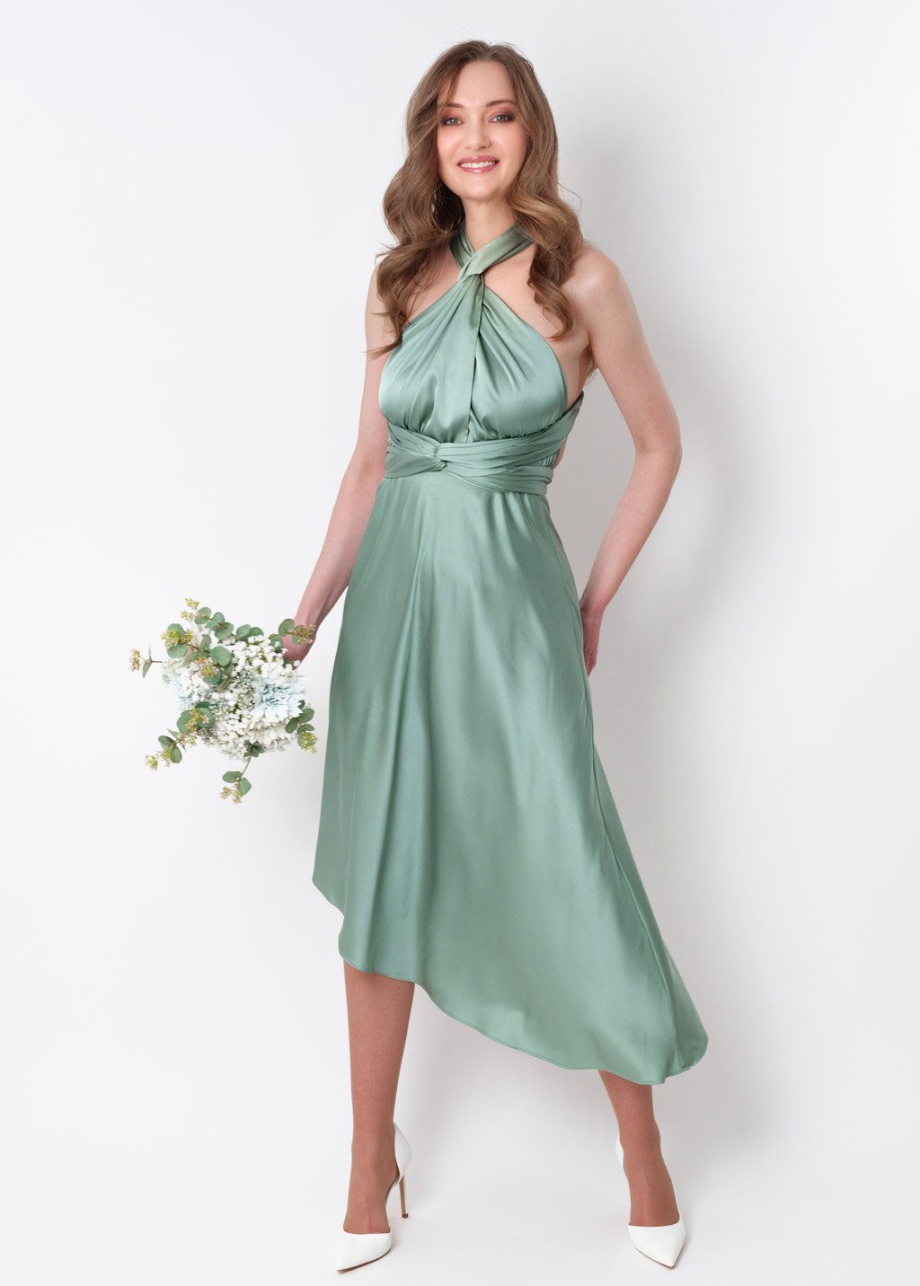 Sage green infinity asymmetric dress